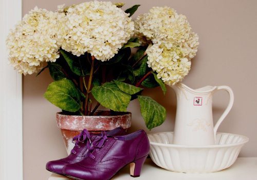 Colonial shoes and hydranga wedding