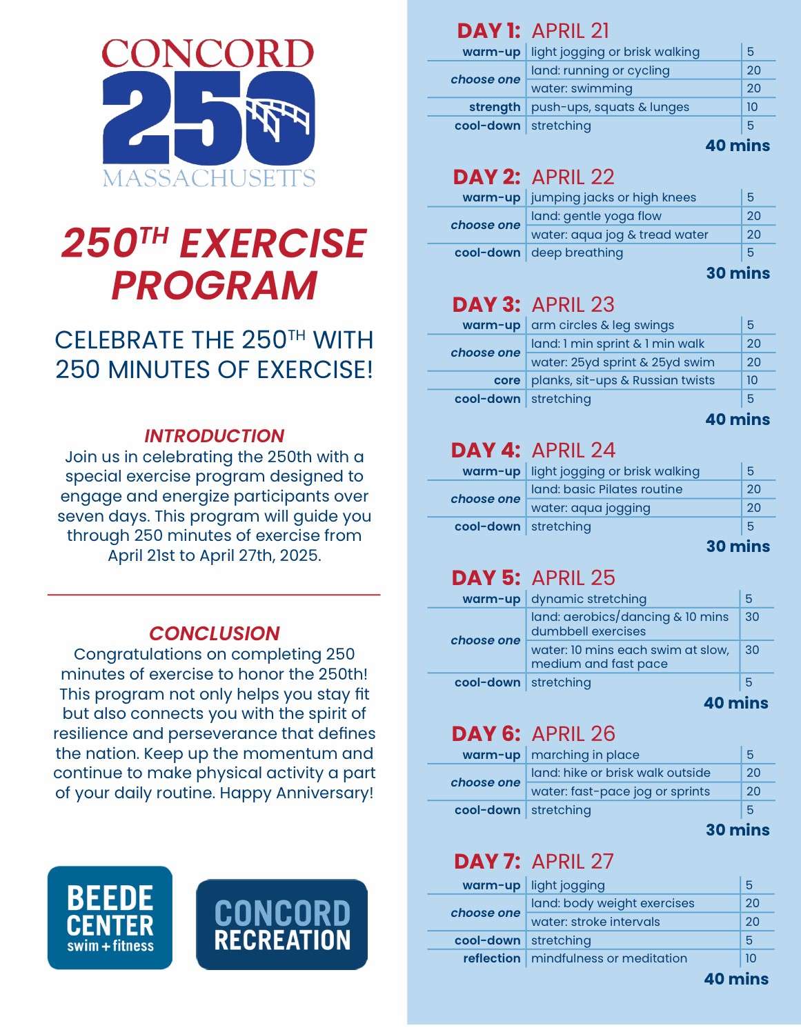 250th Exercise Program